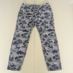 Vineyard Vines Sz 10 Palm Trees Print Navy White Pants Preppy Casual Resortwear